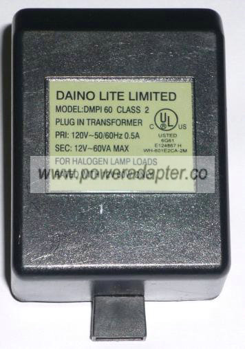 DAINO LITE LIMITED DMPI60 AC ADAPTER 12V 60VA PLUGIN TRANSFORMER